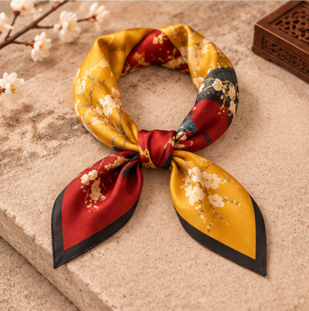 "Plum Garden" Silk Scarf · 100% Mulberry Silk · 70 × 70 cm