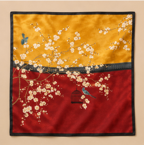 "Plum Garden" Silk Scarf · 100% Mulberry Silk · 70 × 70 cm