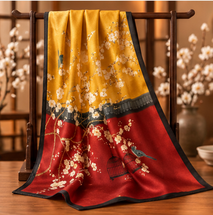 "Plum Garden" Silk Scarf · 100% Mulberry Silk · 70 × 70 cm