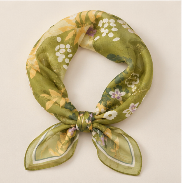 Pañuelo de Seda “Jardín de Olivo” · 100% Seda de Morera · 70 × 70 cm