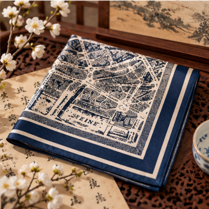 Pañuelo de Seda “Barcelona Urbana” · 100% Seda de Morera · 70 × 70 cm