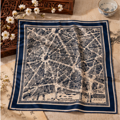 Pañuelo de Seda “Barcelona Urbana” · 100% Seda de Morera · 70 × 70 cm