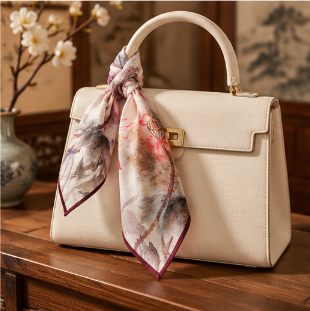 “Lotus in Ink” Silk Scarf · 100% Mulberry Silk · 70 × 70 cm