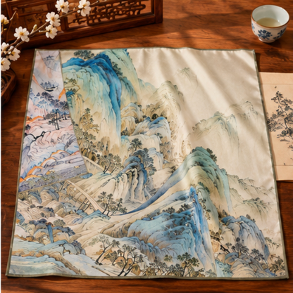 Pañuelo de Seda “Montañas entre Nubes” · 100% Seda de Morera · 70 × 70 cm