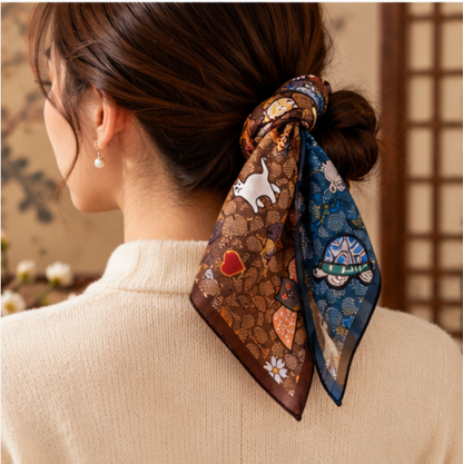 Pañuelo de Seda Reversible “Animales Fantásticos” · 100% Seda de Morera · 70 × 70 cm