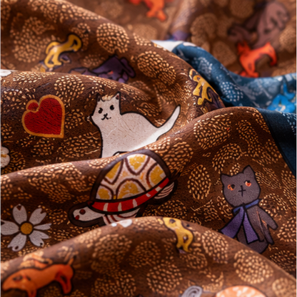 Pañuelo de Seda Reversible “Animales Fantásticos” · 100% Seda de Morera · 70 × 70 cm