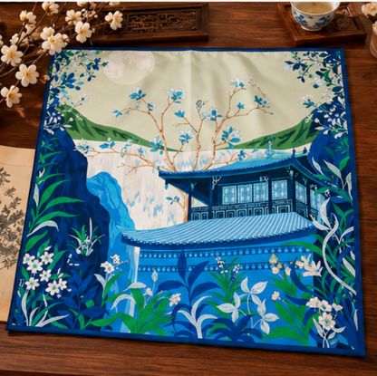 Pañuelo de Seda Reversible “Jardín de Dos Estaciones” · 100% Seda de Morera · 90 × 90 cm