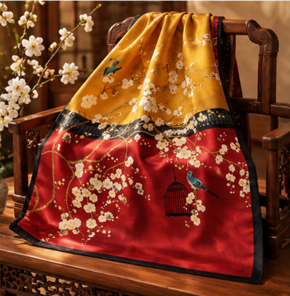 Foulard di seta “Prugni al tramonto” · 100% seta di gelso · 90 × 90 cm