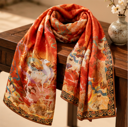 “Nine-Colored Deer” Reversible Scarf · Polyester · 180 × 70 cm