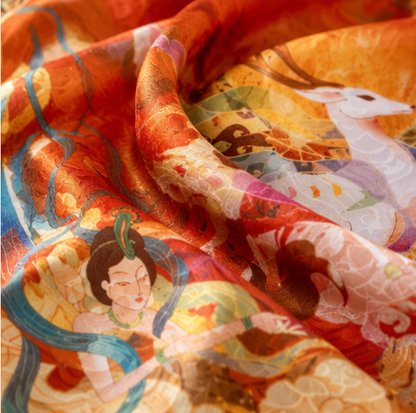 “Nine-Colored Deer” Reversible Scarf · Polyester · 180 × 70 cm