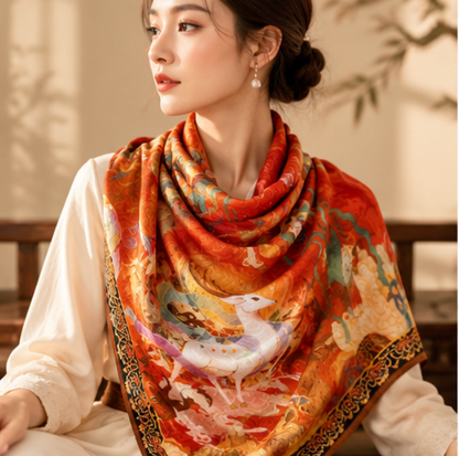 “Nine-Colored Deer” Reversible Scarf · Polyester · 180 × 70 cm