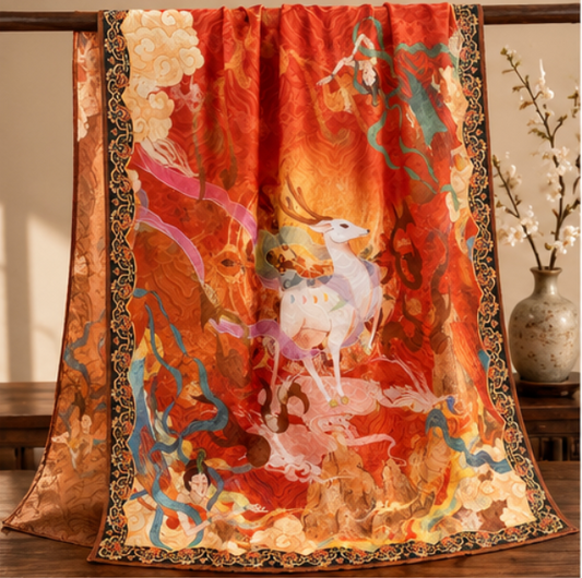 Pañuelo Reversible “El Ciervo de Nueve Colores 九色鹿” · Poliéster · 180 × 70 cm