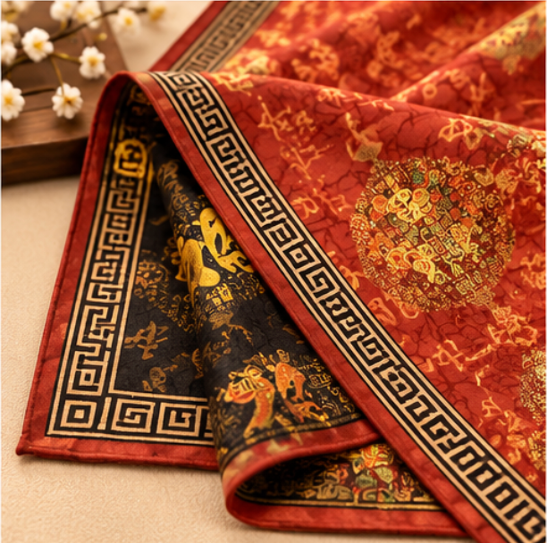 “One Hundred Blessings 百福” Reversible Scarf · Polyester · 180 × 70 cm