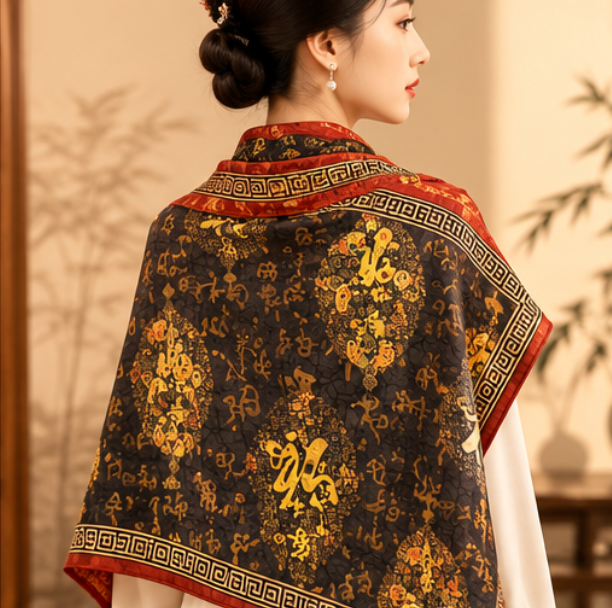 “One Hundred Blessings 百福” Reversible Scarf · Polyester · 180 × 70 cm