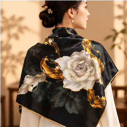 "Golden Night" Silk Scarf · 100% Mulberry Silk · 110 × 110 cm