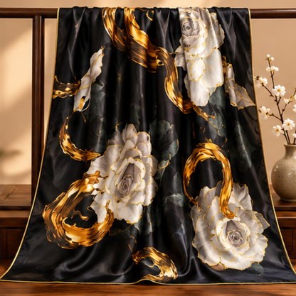 "Golden Night" Silk Scarf · 100% Mulberry Silk · 110 × 110 cm