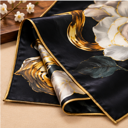 "Golden Night" Silk Scarf · 100% Mulberry Silk · 110 × 110 cm