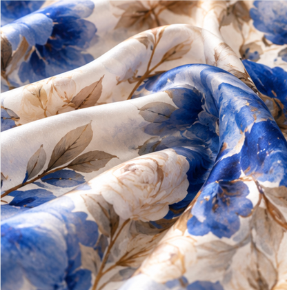 Pañuelo de Seda “Flores de Porcelana” · 100% Seda de Morera · 110 × 110 cm