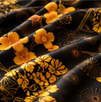 Foulard en soie « Jardin doré de nuit » · 100 % soie de mûrier · 110 × 110 cm