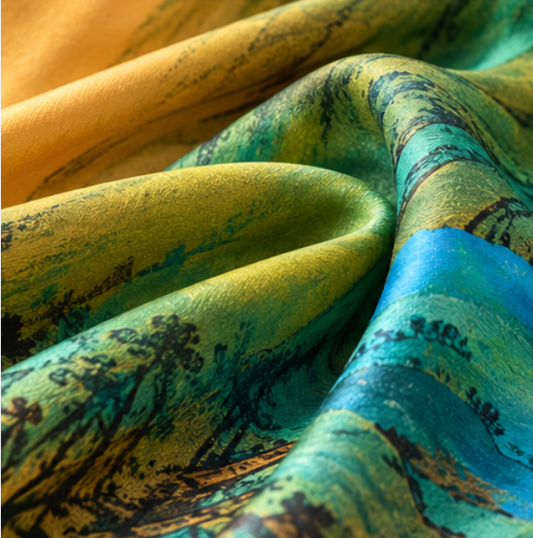 Pañuelo de Seda “Montañas de Jade” · 100% Seda de Morera · 110 × 110 cm