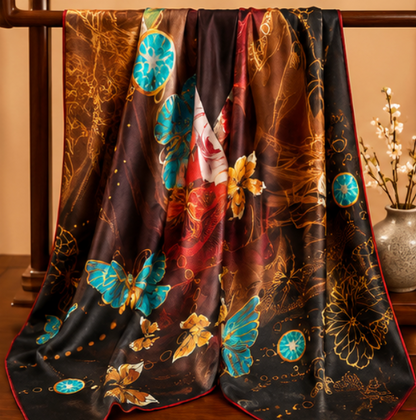 Pañuelo de Seda “Mariposas de Medianoche” · 100% Seda de Morera · 135 × 135 cm