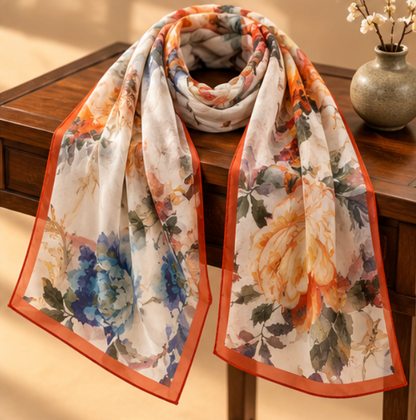 "Watercolor Garden" Silk Scarf · 100% Mulberry Silk · 135 × 135 cm