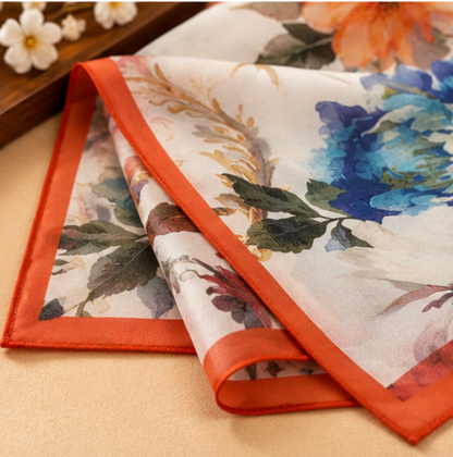 "Watercolor Garden" Silk Scarf · 100% Mulberry Silk · 135 × 135 cm