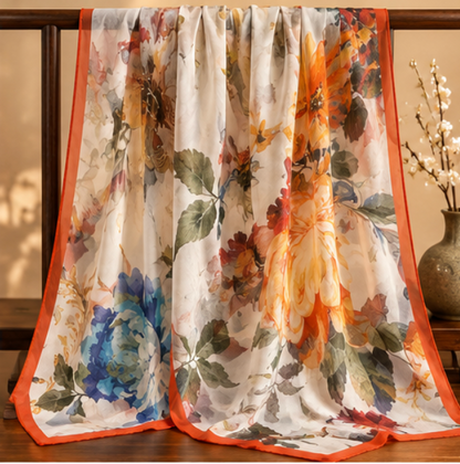 "Watercolor Garden" Silk Scarf · 100% Mulberry Silk · 135 × 135 cm