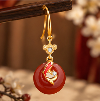 Pendientes Koi de Ágata Roja · Plata 925 bañada en oro