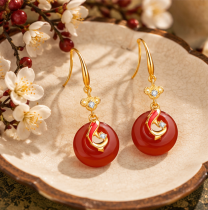 Pendientes Koi de Ágata Roja · Plata 925 bañada en oro