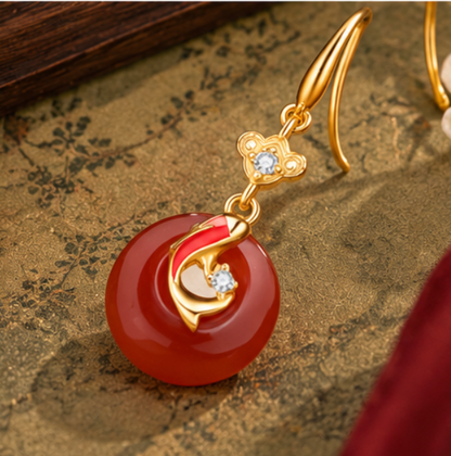 Pendientes Koi de Ágata Roja · Plata 925 bañada en oro