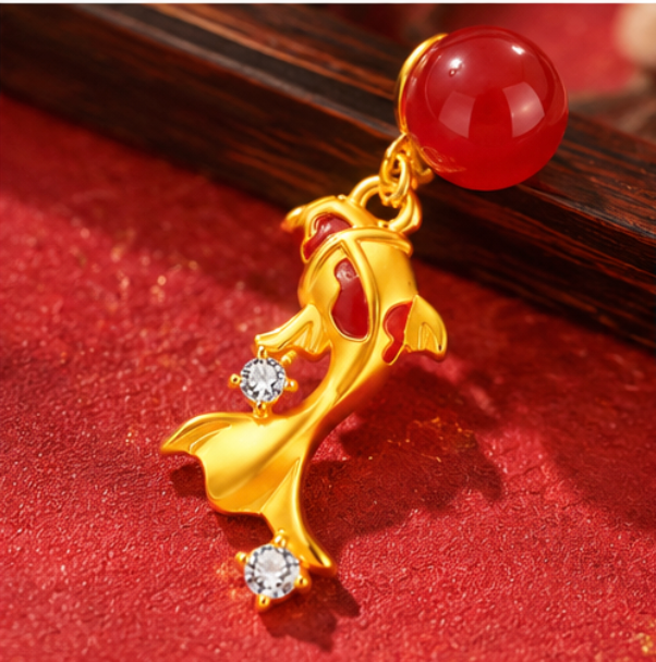 Pendientes Koi de Ágata Roja y Circonitas · Plata 925 bañada en oro