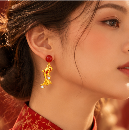 Pendientes Koi de Ágata Roja y Circonitas · Plata 925 bañada en oro