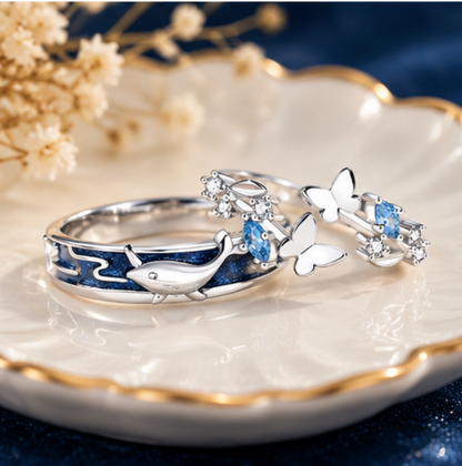 Anillos de Pareja “Sueño de Ballena y Mariposa” · Plata 925