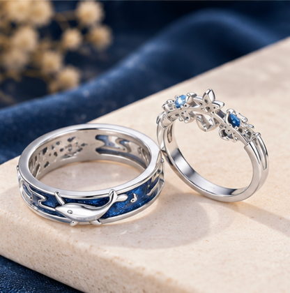 Anillos de Pareja “Sueño de Ballena y Mariposa” · Plata 925