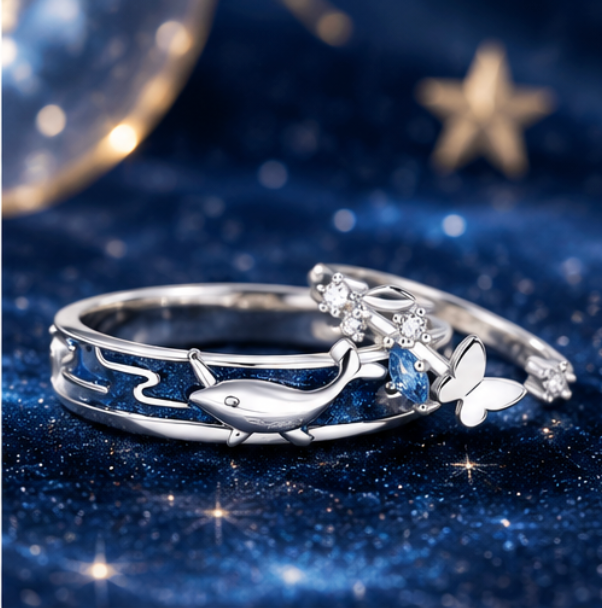 Anillos de Pareja “Sueño de Ballena y Mariposa” · Plata 925