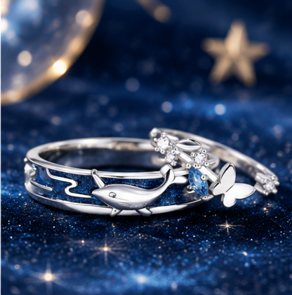 Anillos de Pareja “Sueño de Ballena y Mariposa” · Plata 925