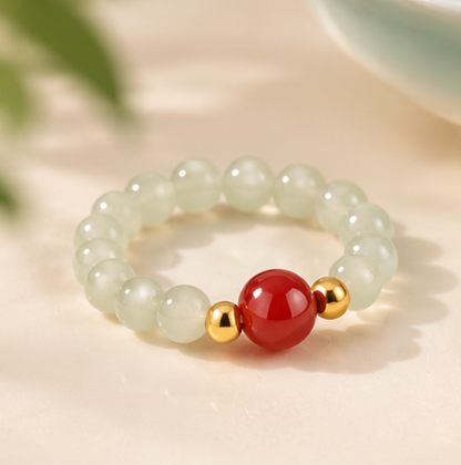Anello in giada di Hetian e agata rossa · Argento 925 placcato oro