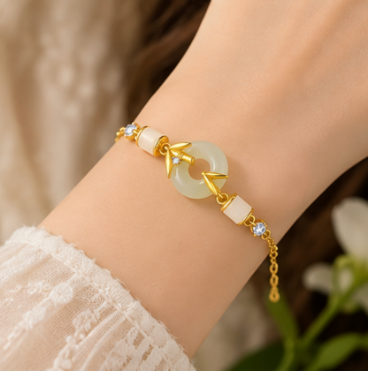Pulsera de Jade de Hetian con Píng’ān Kòu y Bambú · Plata 925