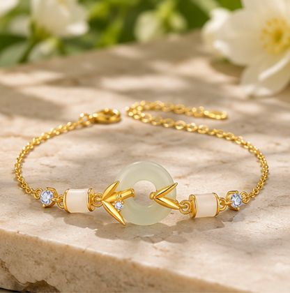 Pulsera de Jade de Hetian con Píng’ān Kòu y Bambú · Plata 925