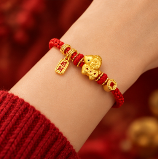 Pulsera Año de la Cabra 2027 “招财纳福” · Plata 925 bañada en oro