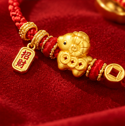 Bracelet Année de la Chèvre 2027 « 招财纳福 » · Argent 925 plaqué or