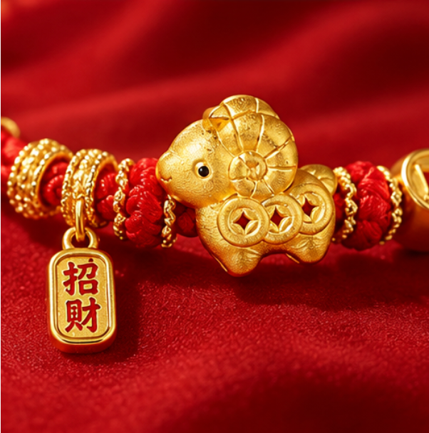 Bracelet Année de la Chèvre 2027 « 招财纳福 » · Argent 925 plaqué or