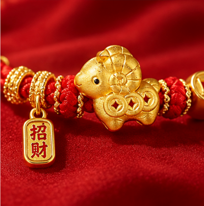 Bracelet Année de la Chèvre 2027 « 招财纳福 » · Argent 925 plaqué or