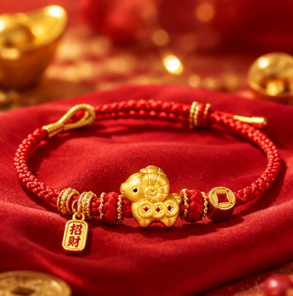 Bracelet Année de la Chèvre 2027 « 招财纳福 » · Argent 925 plaqué or