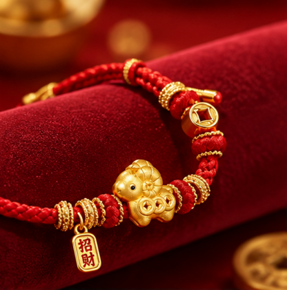 Bracelet Année de la Chèvre 2027 « 招财纳福 » · Argent 925 plaqué or