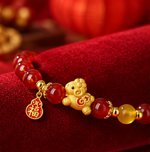 Red Agate Bracelet Year of the Goat 2027 “Attract Wealth and Blessings” · Gold-plated 925 Sterling Silver
