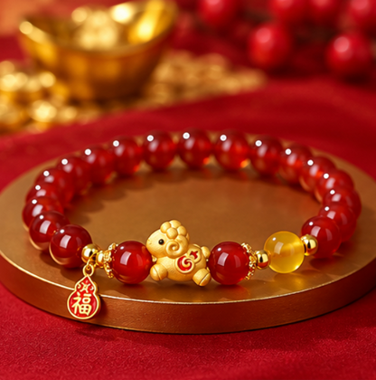Red Agate Bracelet Year of the Goat 2027 “Attract Wealth and Blessings” · Gold-plated 925 Sterling Silver