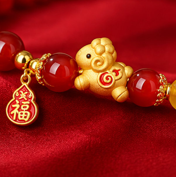 Red Agate Bracelet Year of the Goat 2027 “Attract Wealth and Blessings” · Gold-plated 925 Sterling Silver