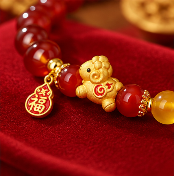 Red Agate Bracelet Year of the Goat 2027 “Attract Wealth and Blessings” · Gold-plated 925 Sterling Silver